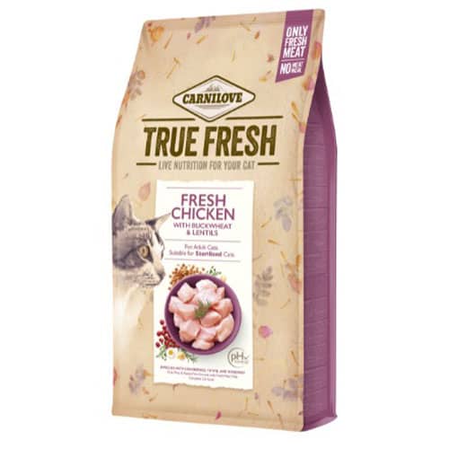 CARNILOVE CAT TRUE FRESH CHICKEN bezgraudu sausā kaķu barība Vista 4.8kg